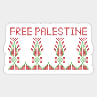 Realistic Palestinian Tatreez Embroidery Pattern Design Free Palestine Quote red-grn Sticker